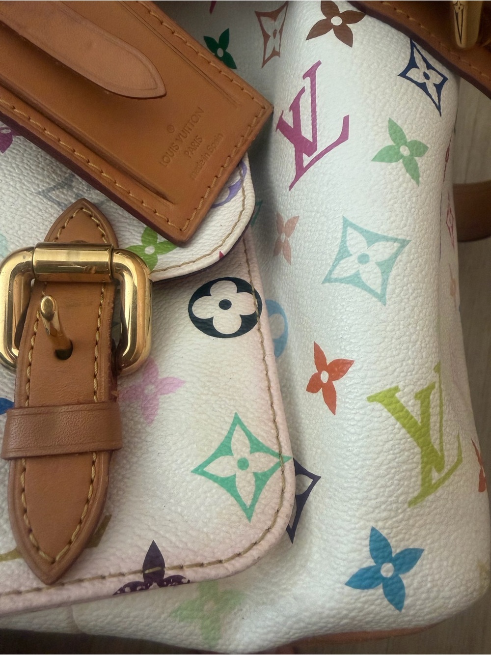 Louis Vuitton x Murakami Vintage White Multicolor Monogram LV Noe Bucket Bag - Picture 7 of 16